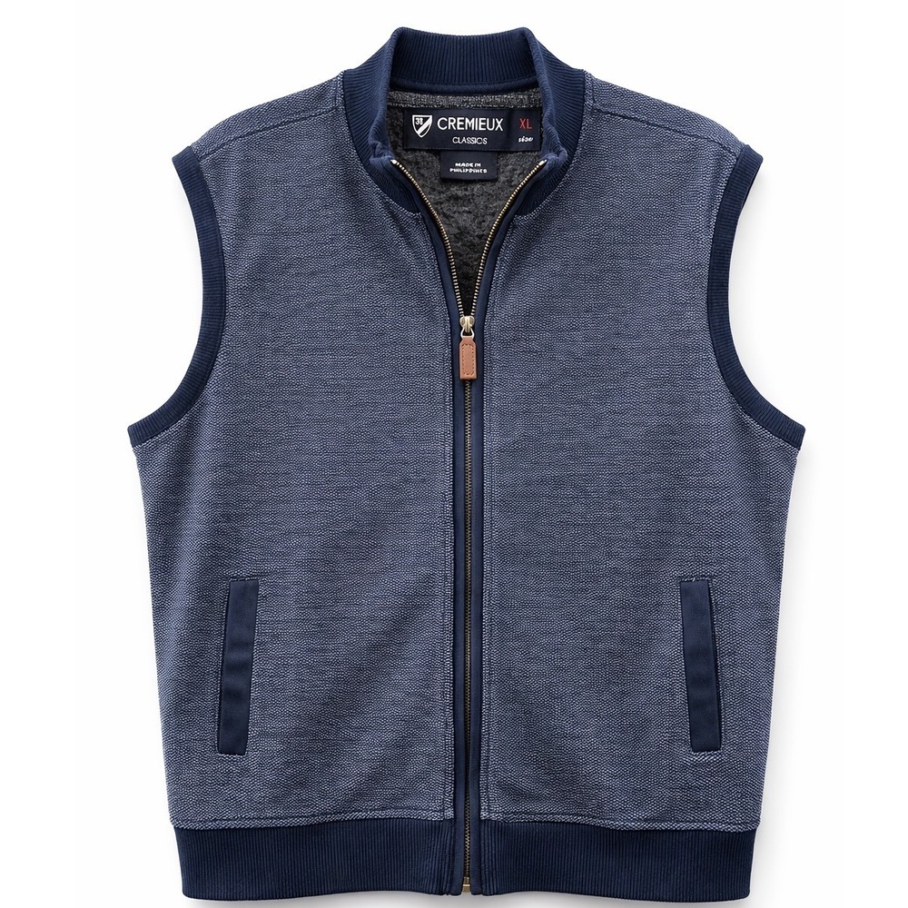 Cremieux Classics Mens XL Navy Blue Full Zip Fleece Lined Textured Golf Vest‎